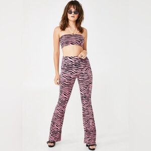 Motel Zebra Pink Jeevan Twinset, Flare Pants, & Bandeau Top